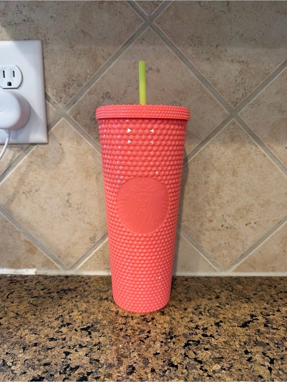 Starbucks Coral Studded Tumbler with Neon Lime Straw